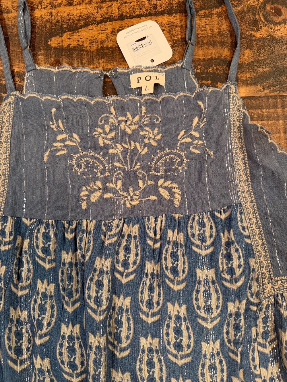 POL Blue Printed Boho Tiered Spaghetti Strap Tank - Picture 5 of 7